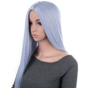 31 Inches Silver Blue Straight Long Synthetic Hair Women Full Head Cosplay Wig with Wig Cap