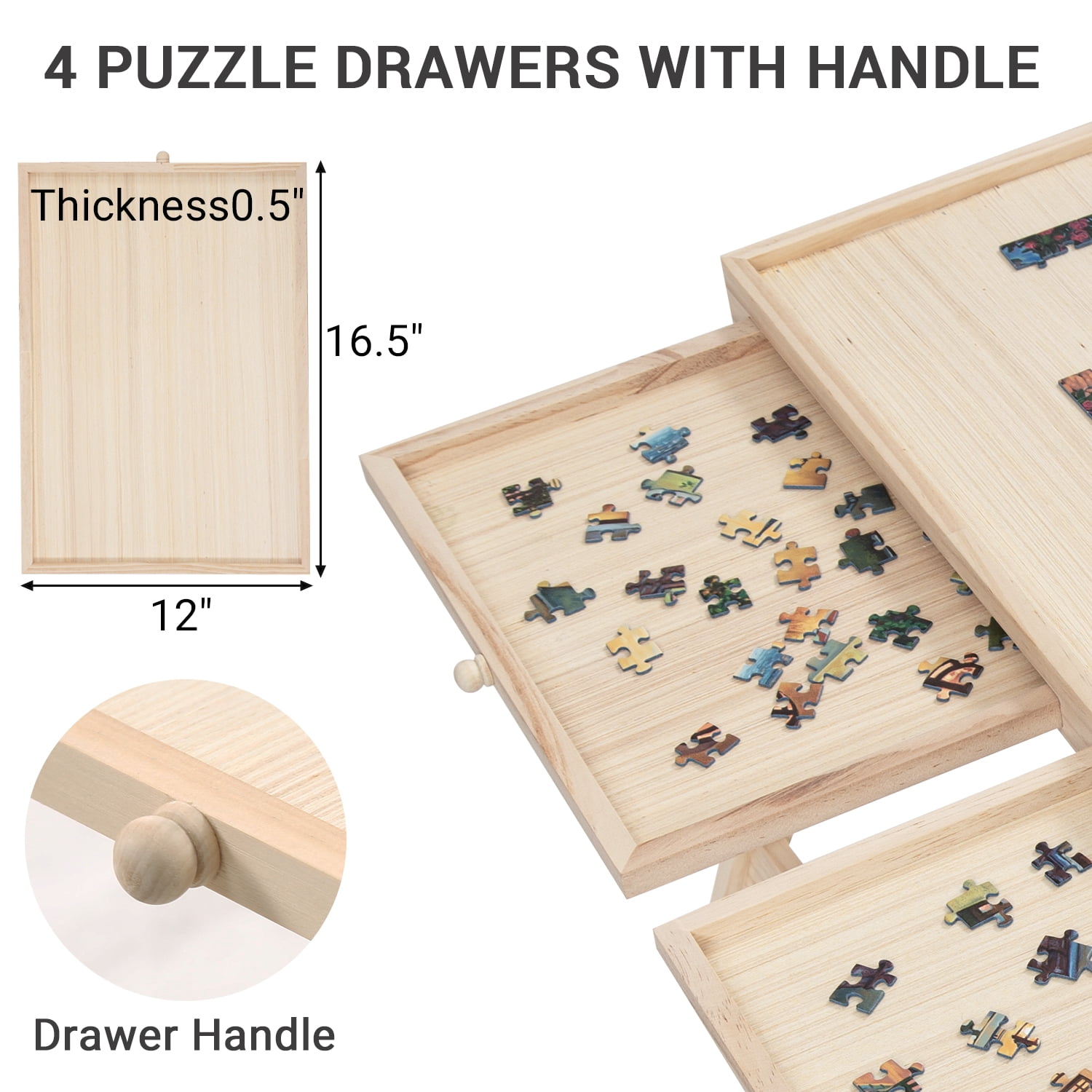 1500 Pcs Wooden Folding Puzzle Table , 34" x 26" Jigsaw Wooden Puzzle Board with 4 Sliding Drawers and Puzzle Cover Jigsaw Puzzle Table for Adults Birthday Gift for Family