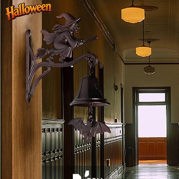Vintage Witch Doorbell,Cast Metal Halloween Witch Bells Door,Halloween Decorations Indoor Outdoor,Gothic Spooky Wall Mount Bell With Bat Clapper, Front Porch Garden Decor, Halloween Gift Witch Lovers