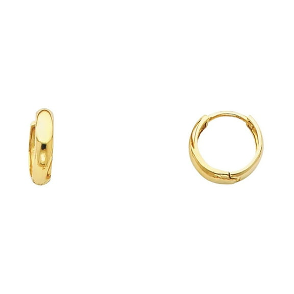 14K Solid Gold Plain Huggies Earrings 3 MM wide Secured Hinged Lock Setting Click top