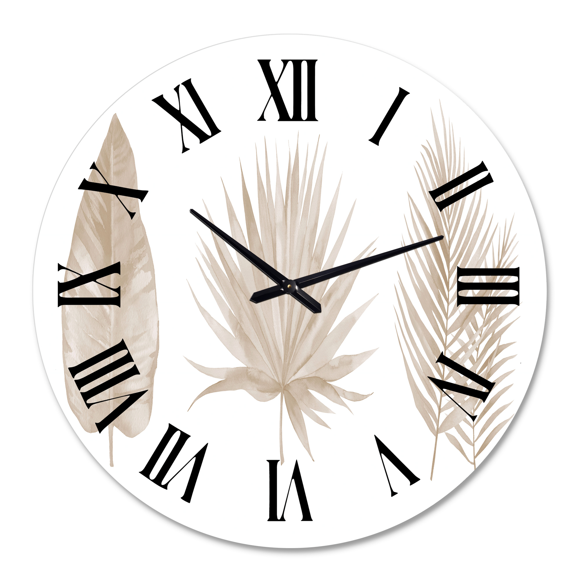 Designart 'Tropical Beiges Leaves' Traditional Wall Clock