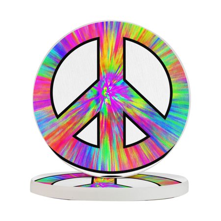 

Circular Drink Coasters Set Tie Dye Peace Sign Beautiful Home Decor Diatomite Heat-Resistant Diatomite Protect Table Countertop