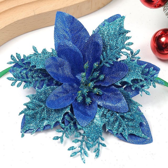 Cabeza de flor de Navidad con polvo de oro de simulación, flor falsa, corona de Navidad con polvo de oro de múltiples capas, decoración para árbol de Navidad
