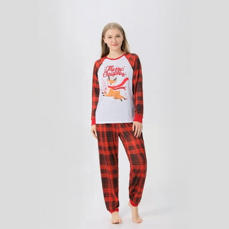 

Cotonie Parent-child Warm Christmas Set Printed Home Wear Pajamas Two-piece Mom Set Conjunto de Pijama Familiar de Navidad a Juego
