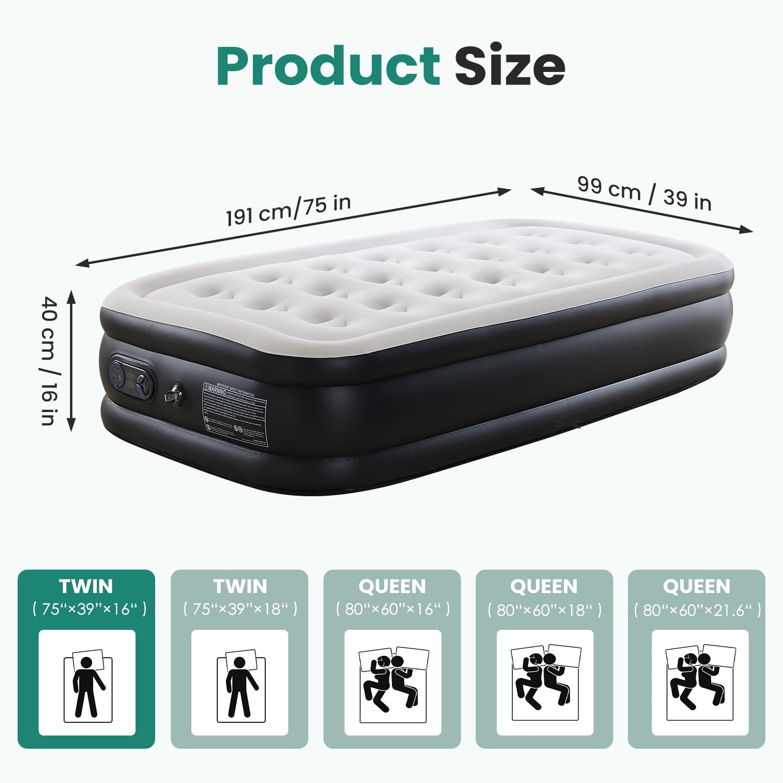 GIANNA Twin Size 16" Air Mattress, Inflatable Bed with Built-in Pump, Quick Setup & Comfortable Support for Home and Travel
