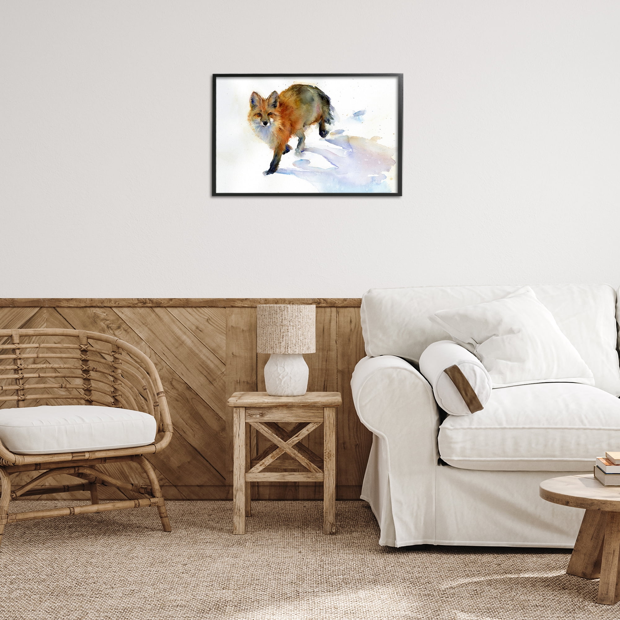 Stupell Industries Stepping Fox in Snow Animals & Insects Painting Black Framed Art Print Wall Art, 24 x 16