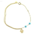 thumbnail image 2 of 18K Yellow Solid Gold Hamsa Eye hand charm with two Paste Turquoise Beads Double Chain Bracelet 7 inches with extra ring  at 6 inchues, 2 of 3