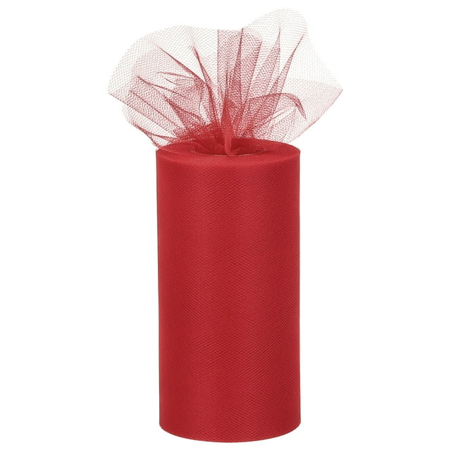 Unique Bargains 6 inch 50 Yards Tulle Ribbon Rolls Pastel Netting Fabric for Gift Wrapping Christmas Wedding, Red