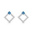 thumbnail image 2 of AFFY 1/3 Cttw Round Cut Natural White Diamond & Simulated Square Blue Topaz Geometric Stud Earrings In 14K White Gold Over Sterling Silver (0.33 Cttw, I-J Color), 2 of 2