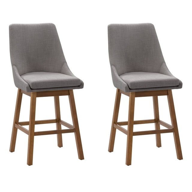 CorLiving Avalon Fabric Upholstered Contemporary Curved Back Counter Height Bar Stools with Solid Wood Legs - Dining Room Barstools, Padded, Counter Height
