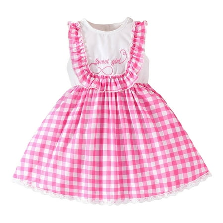 

Toddler Girls Casual Dresses Pink Plaid Birthday Party Party Children Kids Dress Daily-Wear