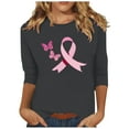 thumbnail image 2 of Alkepwun Breast Cancer Shirt for Women Pink Ribbon Shirts Cancer Survivor Support Gifts Pullover 3/4 Sleeve Tops, 2 of 4