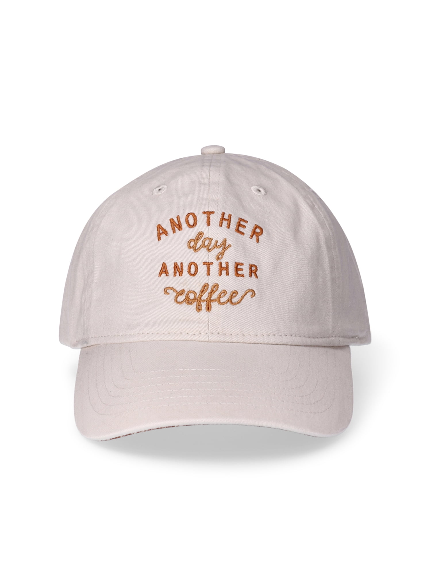 Time and Tru Women's Cotton Twill Another Day Another Coffee Baseball Hat, Almond