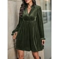 thumbnail image 4 of Women Elegant Retro Short Loose V-Neck Long Sleeve Velvet Solid Color Dress Fall Winter Fashion Clothing Army Green L, 4 of 9