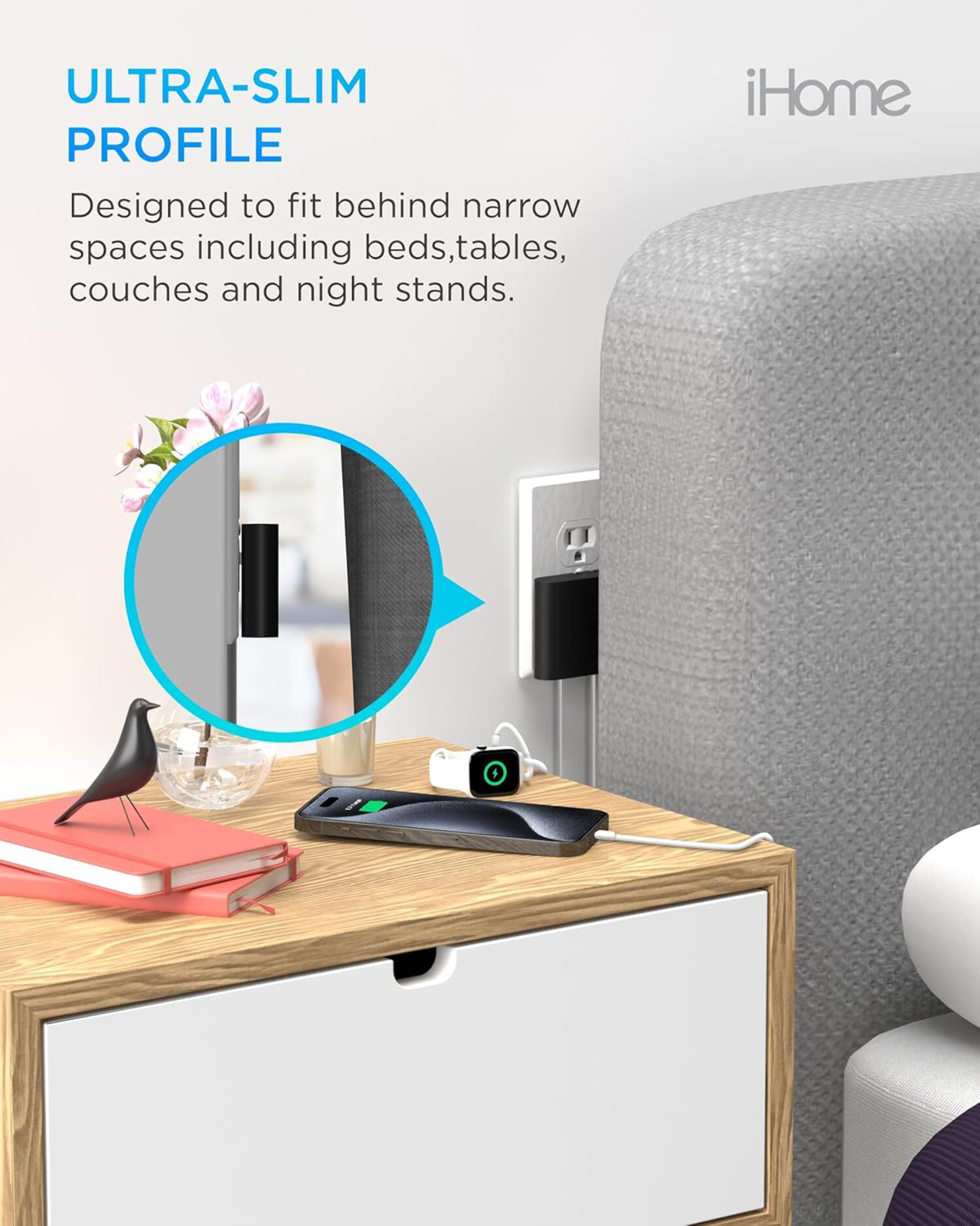 iHome 32W AC Pro Wall Charger, 3-Port (1 USB-C, 2 USB-A), Fast Charging, Universal Compatibility