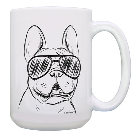 

ThisWear Dog Cup French Bulldog Sunglasses Mug French Bulldog Mug Frenchie Gift 15oz Coffee Mug