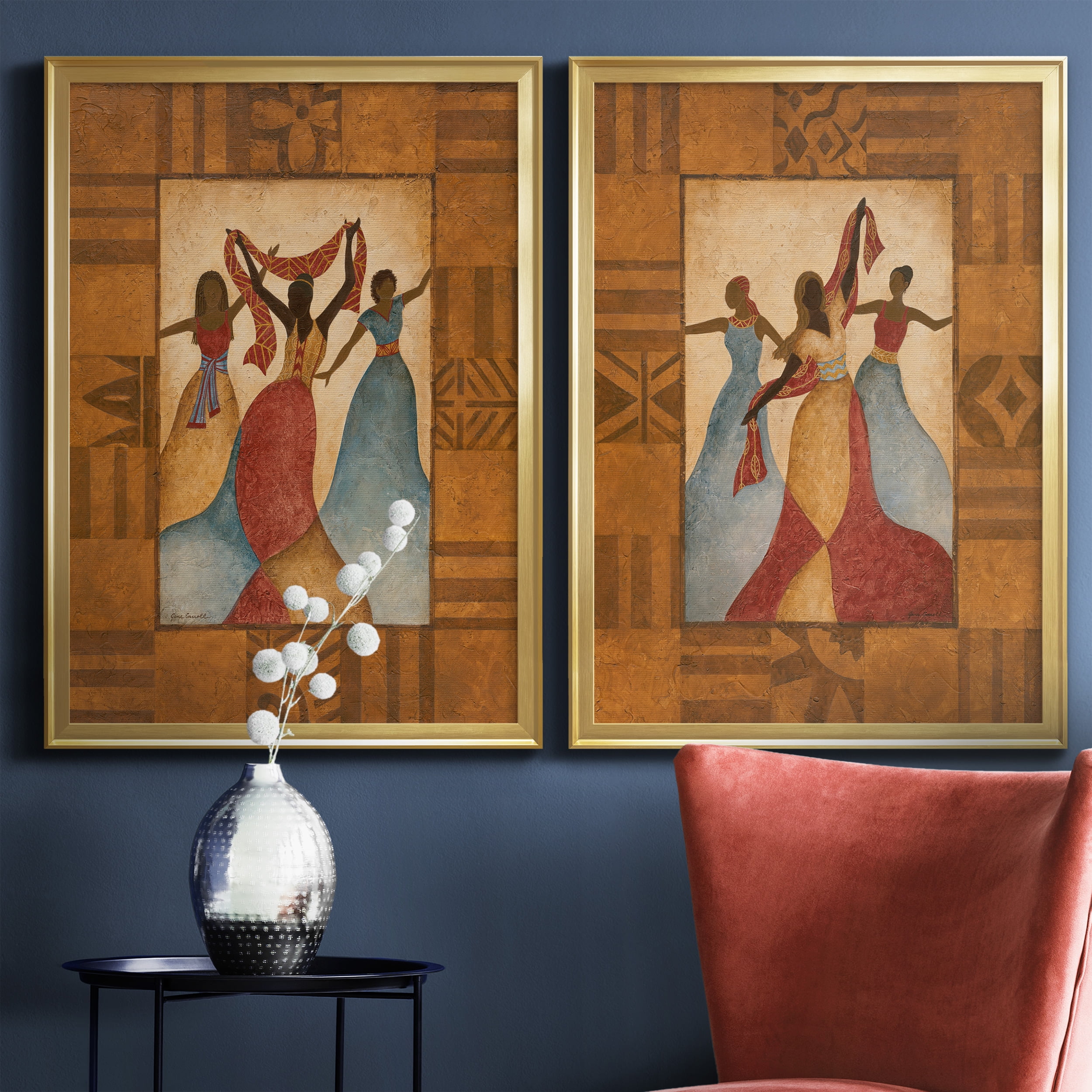 2 Piece Set Rhythm Premium Framed Canvas - Ready to Hang - 26.5 x 36.5 Each - Gold Frame