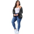 thumbnail image 3 of DARING DIVA Plus Size Sequin Sparkle Long Sleeve Front Zip Bomber Jacket 2X Silver, 3 of 6