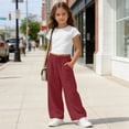thumbnail image 6 of Lovzfmll Girl's Pants, Linen Drawstring Wide Leg Loose Fit with Pockets, Casual Pants for Little Girls 7-8 Years, 6 of 10