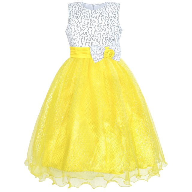Robe de Demoiselle d'Honneur à Sequins Jaunes pour Filles 5 Ans