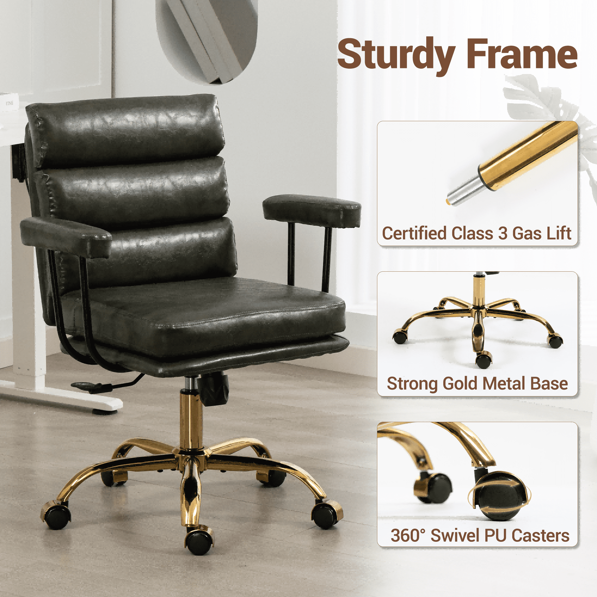 WENTUM Office Chair,Mid Back Home Office Desk Task Chair, Ergonomic PU Leather Computer Rolling Swivel Chair with Padded Armrest, Green
