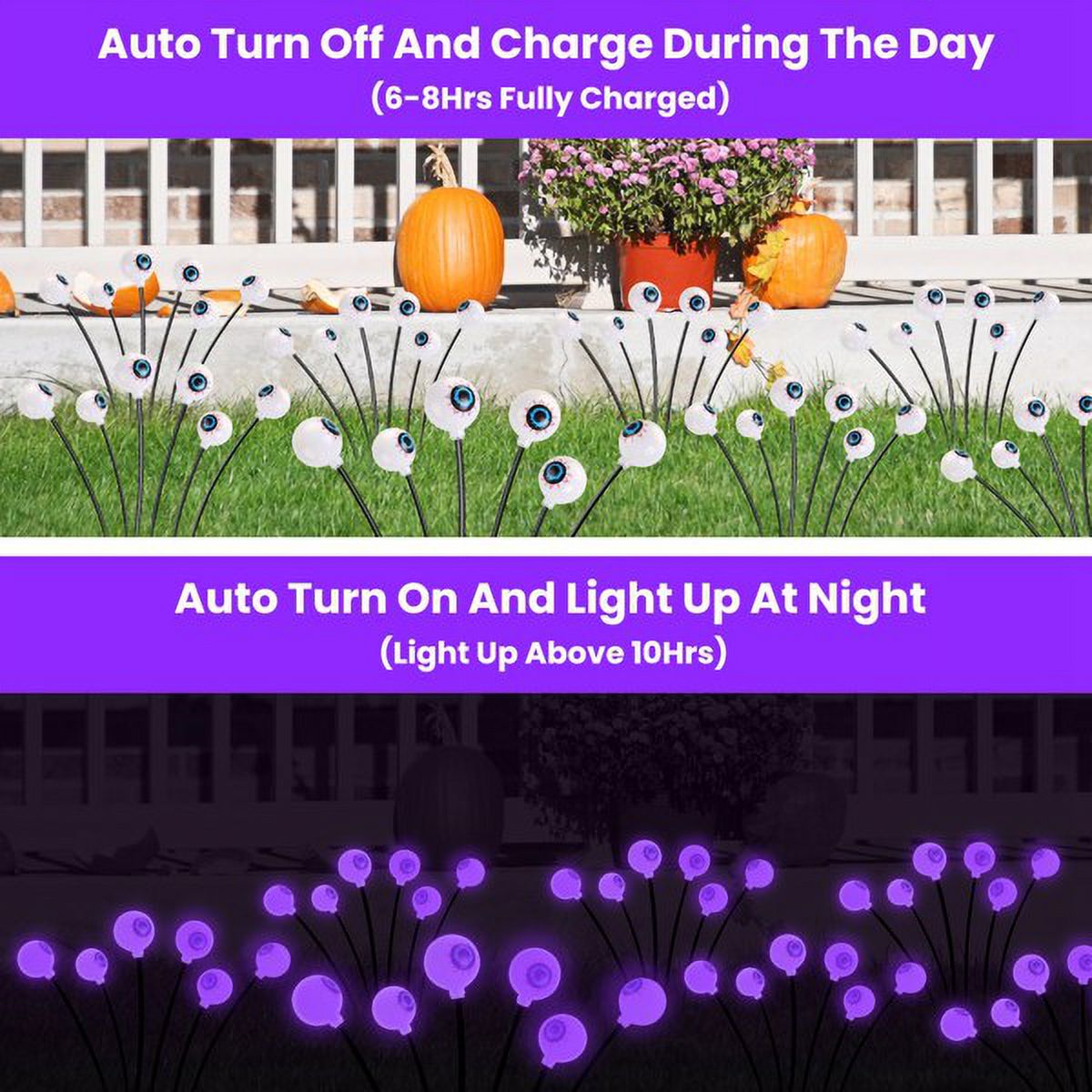 4-Pack Halloween Solar Eyeball Lights - 12 LED Scary Swaying Lights, IP65 Waterproof, 2 Modes for Yard/Garden