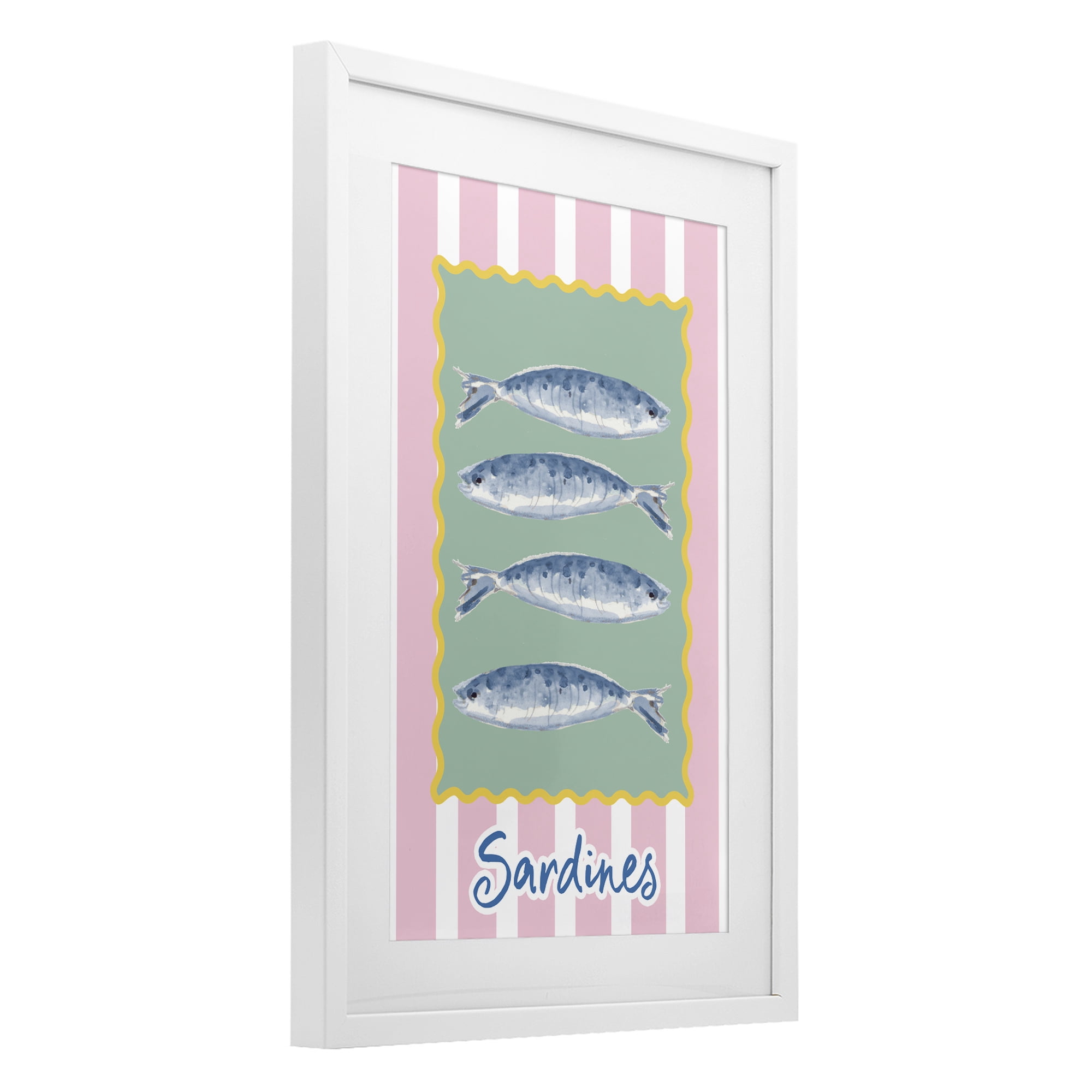 Stupell Industries Pastel Striped Sardines White Framed Print Under Glass, design by Patricia Pinto