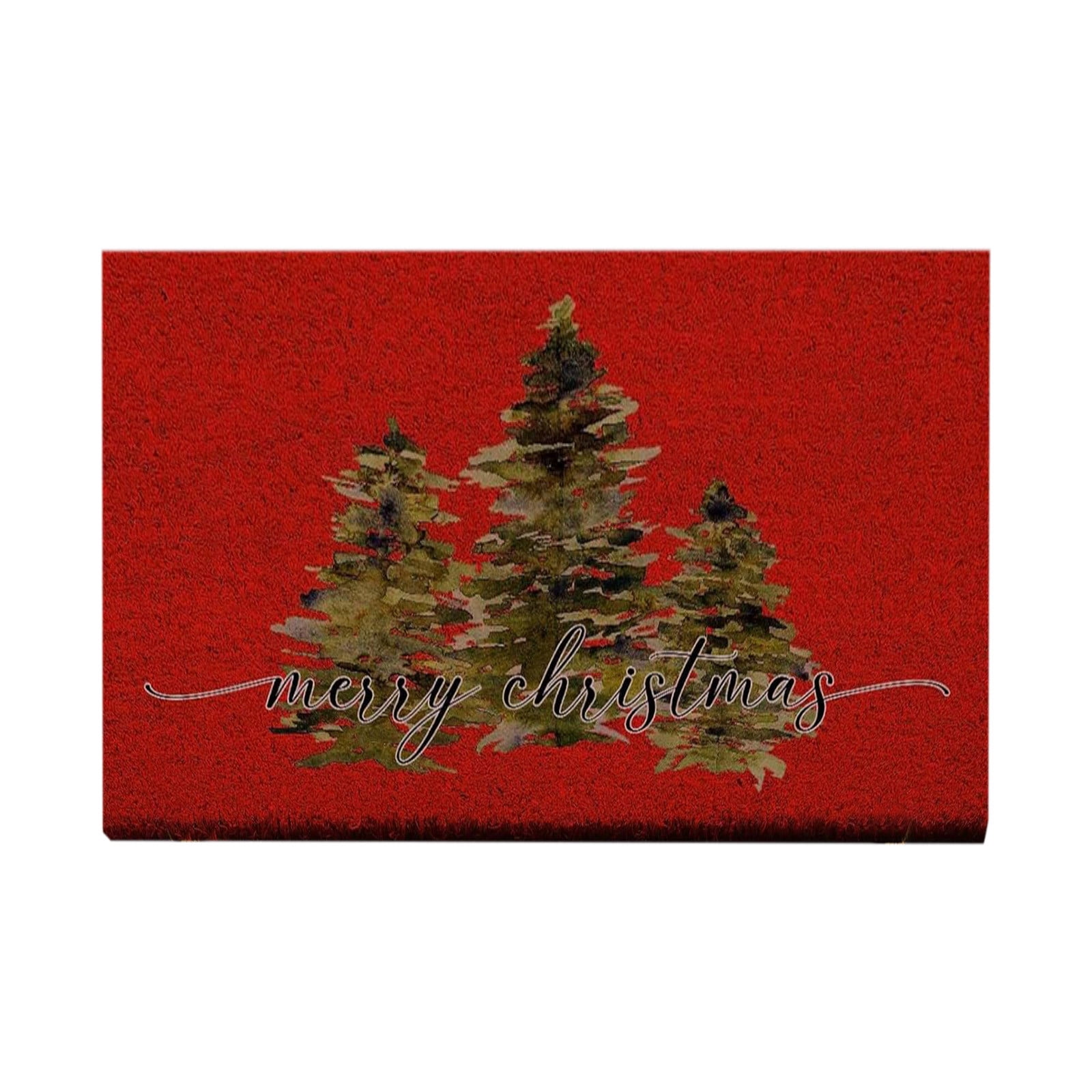 Christmas Welcome Natural Coir Door Mat, Forest Christmas Tree Front Door Outdoor Doormat Outside Entrance Porch Non Slip Rubber Rug Winter Xmas Farmhouse Decor 24*35in M-C
