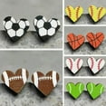 thumbnail image 2 of Cut Wood Heart Baseball Softball Round Football Stud Earrings Women Sports Gift, 2 of 8