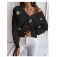 thumbnail image 1 of Dulce chaqueta de suéter con cuello en V bordado de crisantemo pequeño para mujer otoño e invierno nuevo cárdigan de punto suelto, 1 of 4