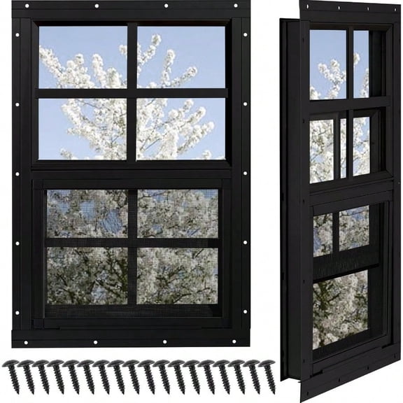 Shed Windows 2 Pack  Windows 12 X 18 With Tempered Glass And Fiberglass Screen Flush Mounted Small Window For Shed Barns Playhouse Household Garage Black