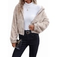 thumbnail image 2 of Women'S Fleece Jacket Women Full Zip Long Sleeve Hooded Coat Outerwear with Pockets Khaki M, 2 of 9