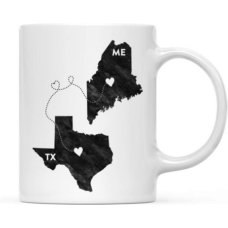 

11oz. Coffee Mug Long Distance Gift Texas and Maine Black and White Modern 1-Pack Moving Away Graduation University College Gifts for Him Her Relationships
