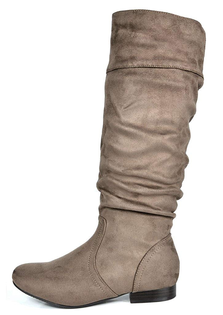 Dream Pairs - Women PU/Suede Wide Calf Knee High Boots Slouch Flat Heel ...