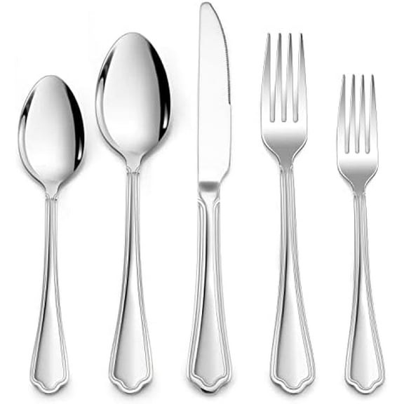 10-Piece Silverware Set for 2, Stainless Steel Flatware Cutlery Set, Eating Utensils with Scalloped Edge, Dishwasher Safe, Mirror Polished