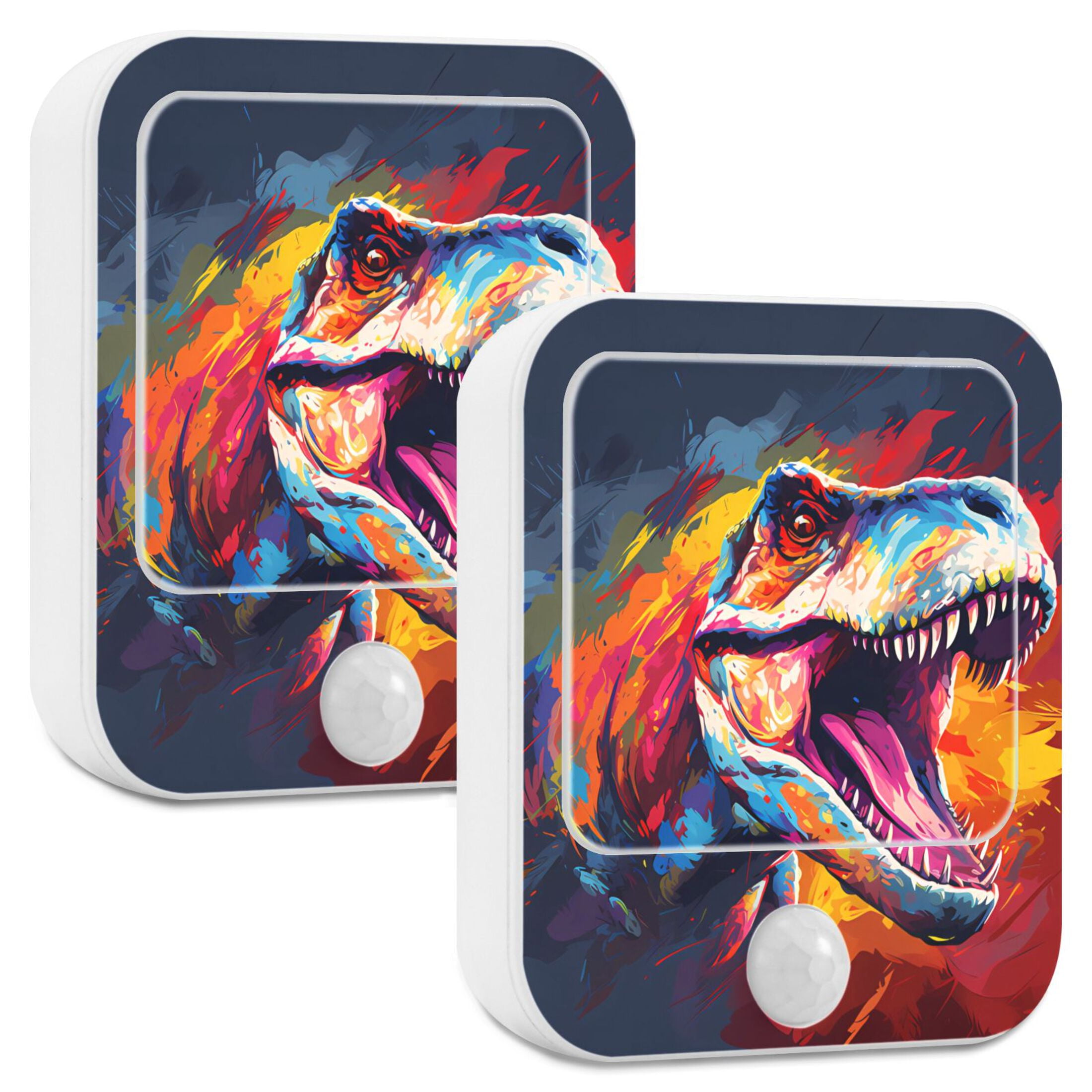 Dinosaur Head Colorful Night Lights Plug into Wall LED with Auto Light Sensor Warm Light for Kids Hallway Bedroom Living Room Kitchen Bathroom Set of 2