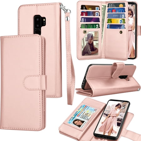 Galaxy S9 Plus Case, S9 Plus Wallet Case, Samsung Galaxy S9+ PU Leather Case, Tekcoo Luxury Cash Credit Card Slots Folio Flip Cover [Detachable Magnetic Case] & Kickstand - Rose Gold