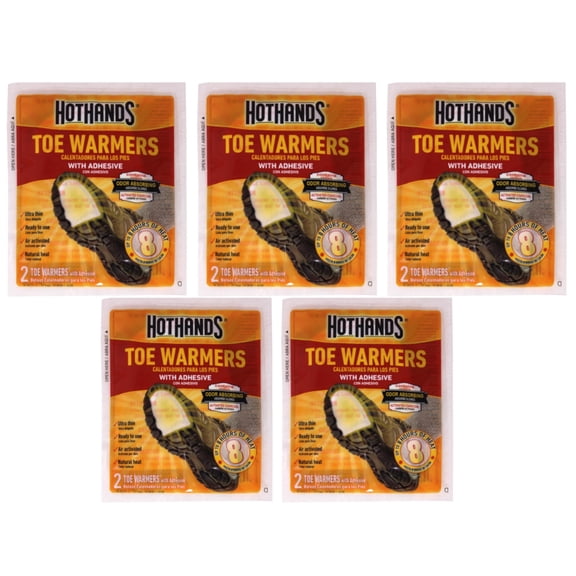 HotHands Toe Warmers with Adhesive, Up to 8 Hours of Heat, Air Activated, Ultra Thin, Odor Absorbing with Activated Charcoal, 2 Count (Pack of 5)