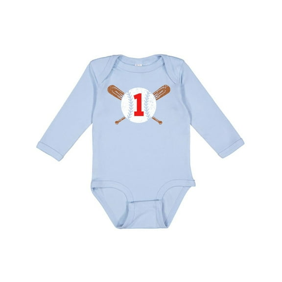 Inktastic First Birthday Weathered Baseball Design with Bats Boys or Girls Long Sleeve Baby Bodysuit