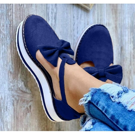 

YTJX Women s Breathable Flat Round Toe Bow Buckle Strap Pumps Casual Single Shoes
