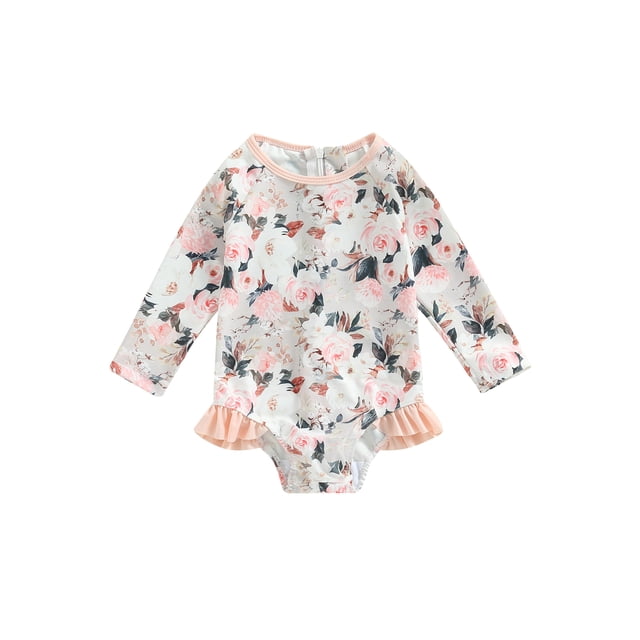 Faithtur Combinaison de Bain pour Bébé Fille, Imprimé Floral Manches Longues Col Rond à Volants une Pièce Bikini