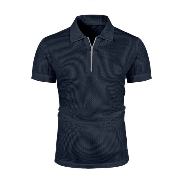 Dagugfen Summer Tshirts for Men Short Sleeve Zipper Lapel V Neck Solid Color Casual Work Tee Shirts