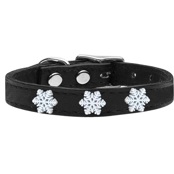 Snowflake Widget Genuine Leather Dog Collar Black 18