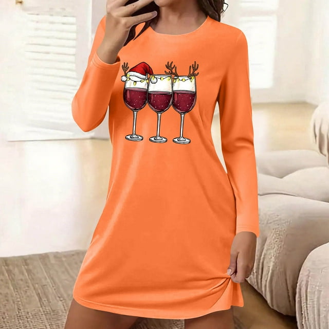 Camisón corto de manga larga y cuello redondo para mujer, bata de baño holgada de invierno para el hogar, bata de poliéster para mujer.