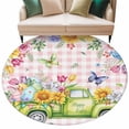 thumbnail image 6 of Spring Easter Round Rug 6ft Washable Circle Kitchen Rugs Non Slip Colorful Eggs Floral Truck Butterflies Pink Plaid Large Area Rug Indoor Floor Carpet for Bedroom Living Room Home Office Dining Room, 6 of 8