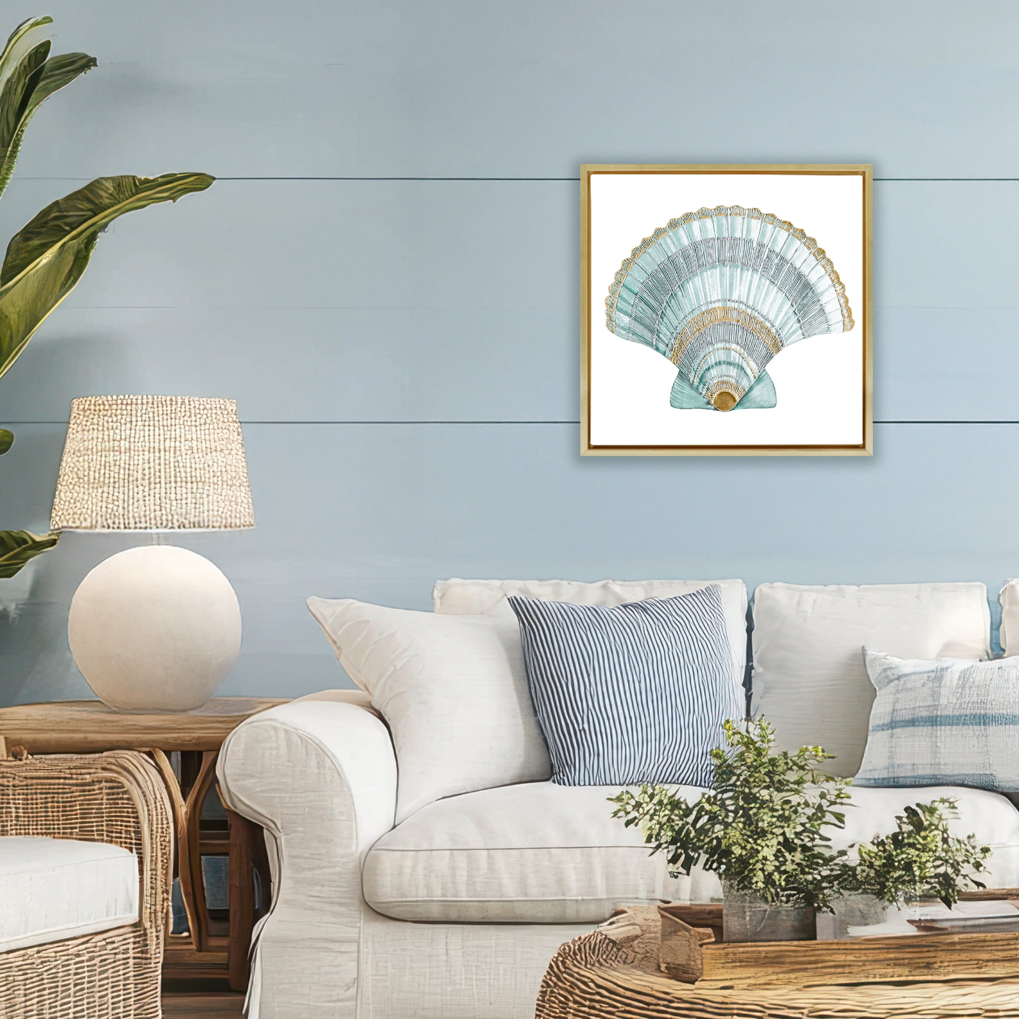 Stupell Industries Regal Shells Scallop Gold Framed Floater Canvas Wall Art, design by Lorenzo Collective
