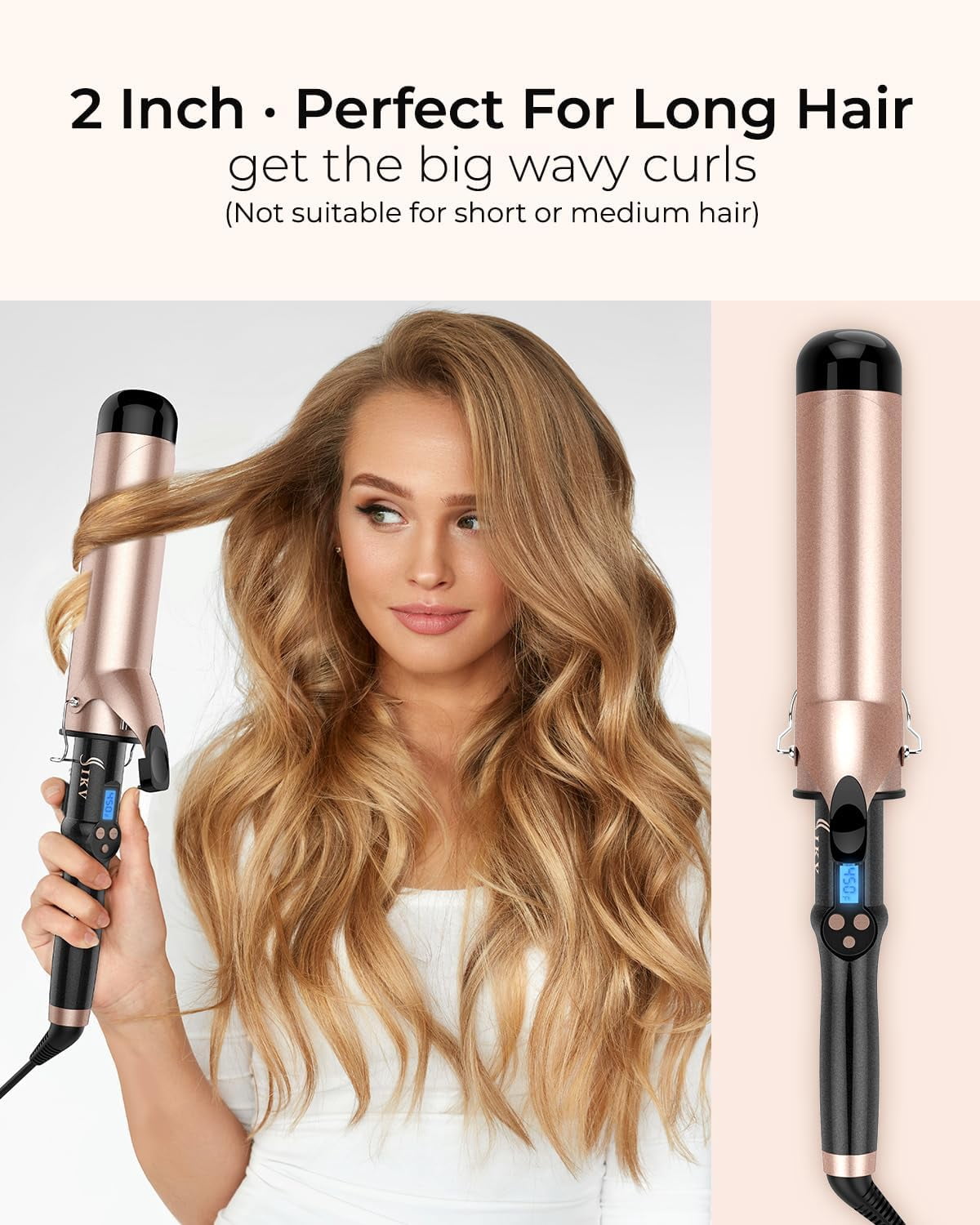 2 inch Curling Iron for Long Hair，Extra Large Barrel Curling Wand Ceramic Tourmaline, Long Barrel Hair Curler Dual Voltege