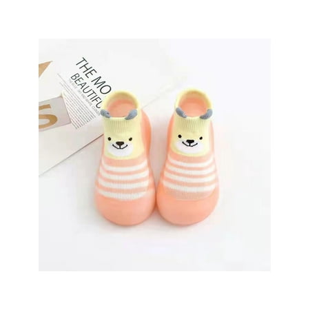 

Daeful Toddler Floor Slippers Cartoon Sock Shoes Rubber Sole Crib Shoe Breathable First Walker Socks Slipper Baby Lightweight White Pink 4C-4.5C