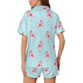 thumbnail image 4 of SKQIT Ensembles de Pyjama à Manches Courtes pour Femmes, 2 Pcs Imprimé Mignon Chemise Boutonnée en Satin Doux et Shorts, 4 of 8
