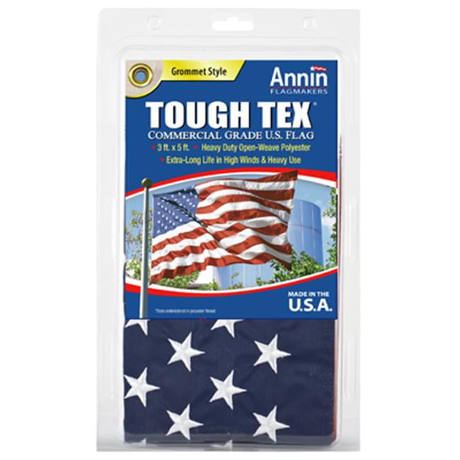 Annin Flagmakers Model 2710 American Flag 3x5 ft Embroidered Stars and Brass Grommets. Tough-Tex the Strongest Longest Lasting Flag 100% Made in USA with Sewn Stripes